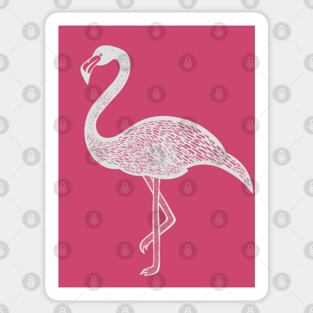 Flamingo Ink Art - cool and cute bird design on hot pink Sticker by Green Paladin